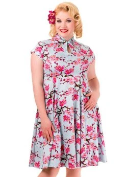 Banned Last Dance Cherry Blossom 50's Swing Dress Blue