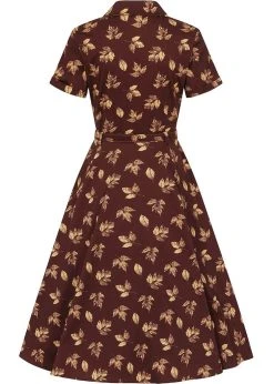 Collectif Caterina Fall Leaves 50's Swing Dress Brown -Pretty Retro Sales collectif AW200830A caterina fall swing dress brown 3 1024x1024