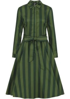 Collectif Mara Garden Stripes 40's Swing Dress Green