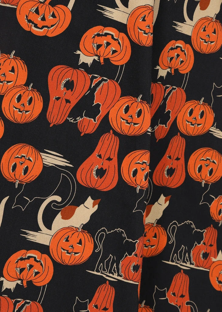 Collectif Hepburn Pumpkins Cats 50's Swing Dress Black 4 Collectif Hepburn Pumpkins Cats 50's Swing Dress Black - Image 2