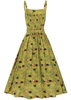 Collectif Loise Pantherology 70's Swing Dress Green -Pretty Retro Sales collectif SS200860A loise pantherology dress grn 1 84e2df56 b994 4f85 af9d c35bd6703a78 1024x1024