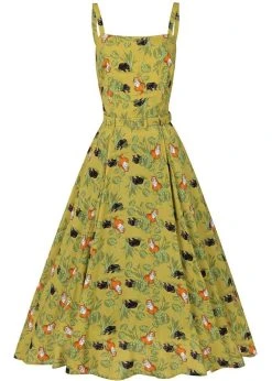 Collectif Loise Pantherology 70's Swing Dress Green