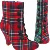 Irregular Choice Cosy Drink Tartan Boots Green Red