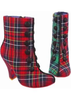 Irregular Choice Cosy Drink Tartan Boots Green Red