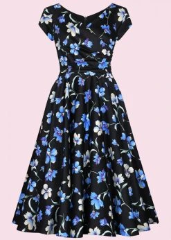 Pretty Dress Company Hourglass Verona 50's Swing Dress Black Blue