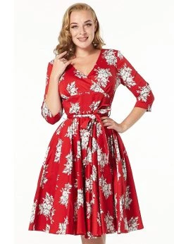 Timeless Yara Floral 50's Swing Dress Red