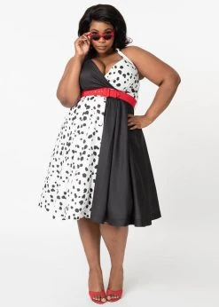 Unique Vintage Tarrytown Dalmatian 60's Swing Dress Black